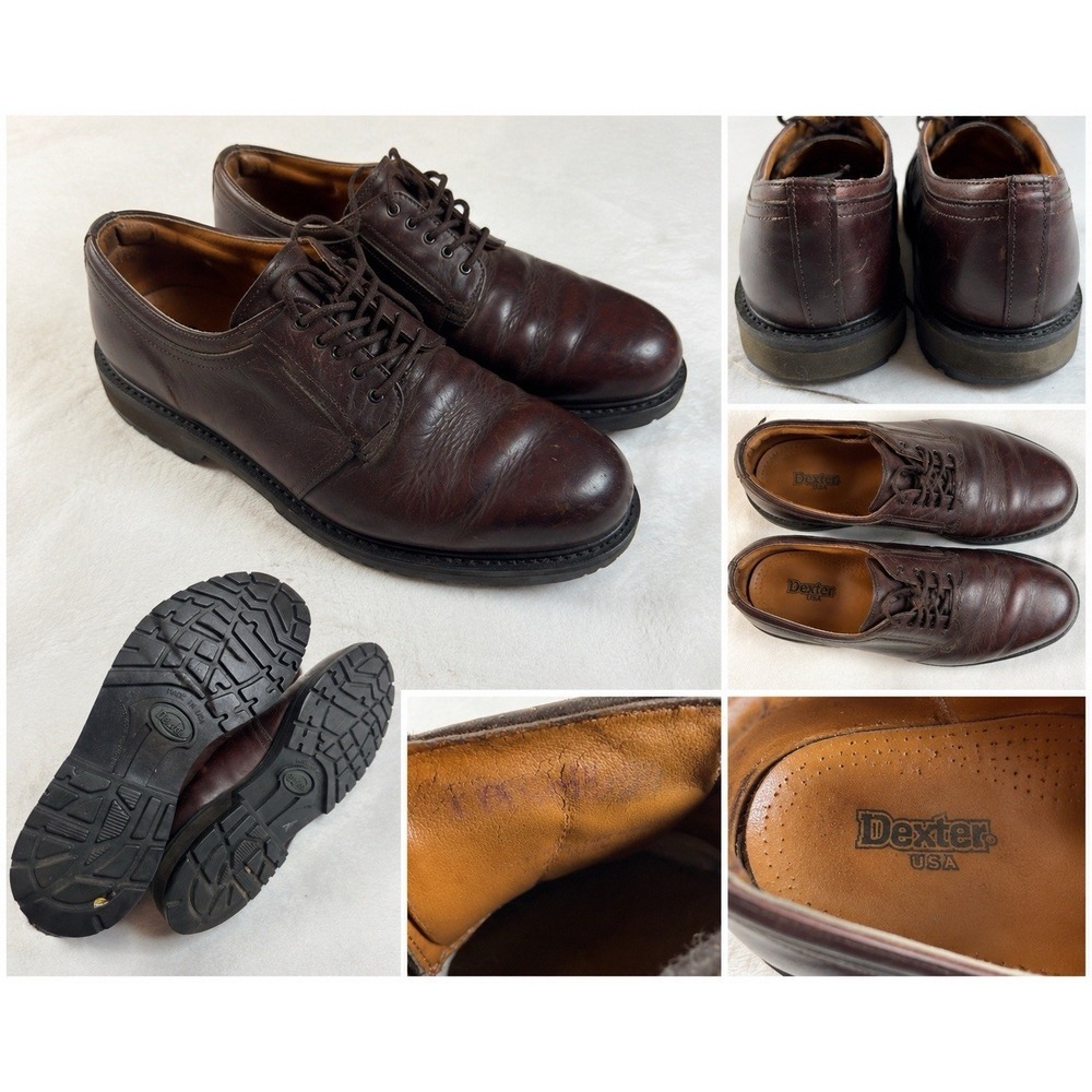 Dexter USA Brown Leather Oxford Work Shoes Men's 10.5 Made In USA Lug Sole